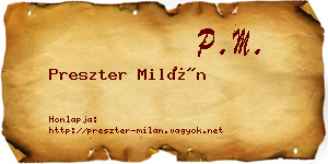 Preszter Milán névjegykártya