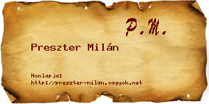 Preszter Milán névjegykártya